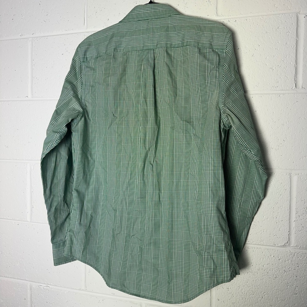 Banana Republic Mens Green White plaid Check Non Iron Slim Dress Shirt M 15.5 - Picture 4 of 4